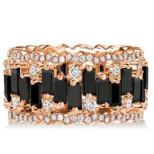 Rose Gold Baguette Cut Black Eternity Wedding Band For Women