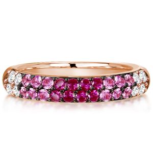 Rose Gold Pink Sapphire Half Eternity Wedding Band For Women