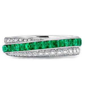 Stripe Round & Princess Emerald Green Eternity Wedding Band