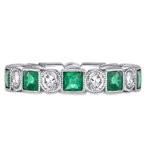 Vintage Milgrain Eternity Emerald Green Wedding Band For Women