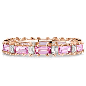 Alternating Baguette Cut Pink Eternity Wedding Band For Women