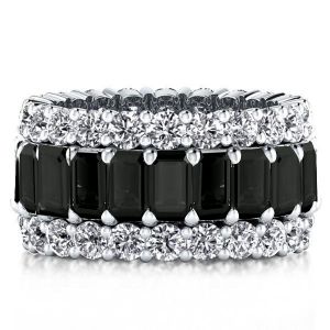 Italo Triple Row Created Emerald Black Sapphire Wedding Band