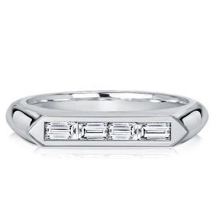 Italo Baguette Cut Classic Wedding Band 4 Stone Ring