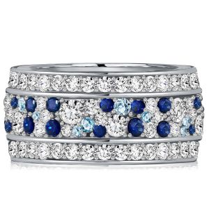 Italo Blue Sapphire Multi Row Eternity Wedding Band In Silver