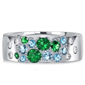 Italo Round Emerald Sapphire Wedding Band Aquamarine Ring