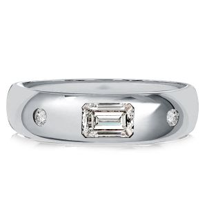 Italo Flush Setting Emerald Cut Band Ring In Sterling Silver