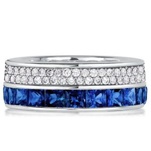 Italo Princess Cut Blue Sapphire Wedding Band Two-Row Ring