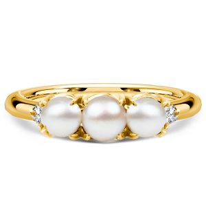 Italo Golden Pearl Ring Round Cut Anniversary Band For Women