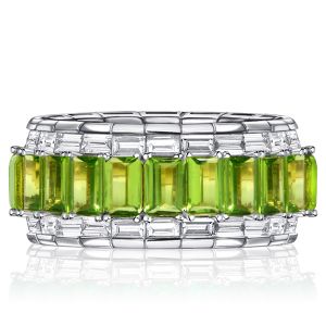 Italo Baguette Cut Peridot Eternity Band In Sterling Silver