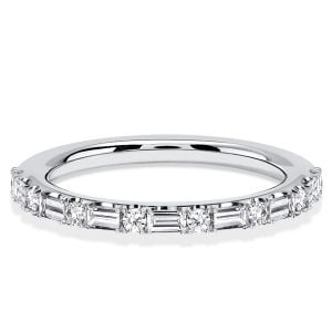 Italo Baguette Cut Pave Wedding Band Stackable Ring For Women