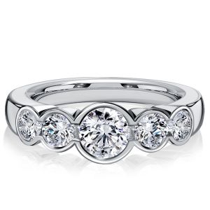 Italo Bezel Set 5 Stone Silver Wedding Bands Anniversary Rings