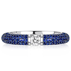 Italo Micro Pave Blue Sapphire Ring Round Cut Eternity Band