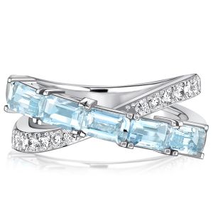 Italo Baguette Cut Aquamarine Criss-Cross Wedding Band