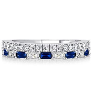 Italo Radiant Cut Blue Sapphire Ring Stacked Half Eternity Band