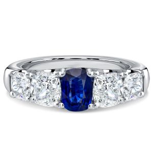 Italo 5 Stone Cushion Cut Blue Sapphire Wedding Band Anniversary Rings