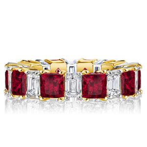 Italo Two Tone Princess Cut Ruby Ring Eternity Band For Women