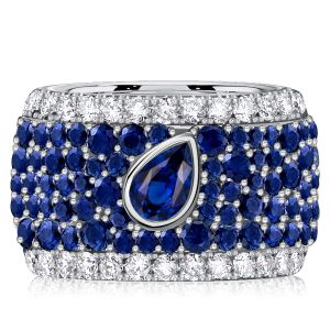 Italo Micro-pave Emerald & Pear Cut Blue Sapphire Eternity Band