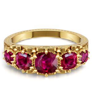 Italo Golden Antique Cushion Cut Ruby Ring Five Stone Wedding Band