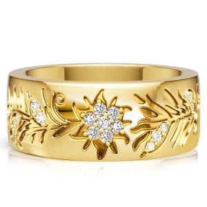 Italo Golden Floral Filigree Half Eternity Wedding Band For Women