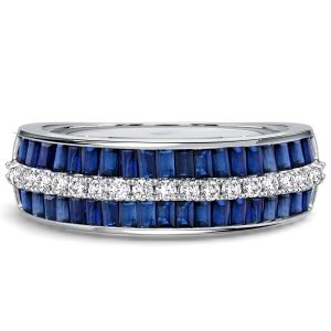 Italo Channel Set Blue Sapphire Emerald Cut Wedding Band For Women