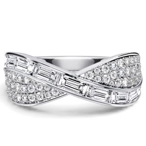 Italo Channel Set Baguette & Round Cut Criss-Cross Wedding Band
