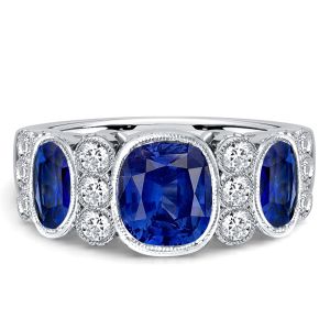 Italo Milgrain Bezel Blue Sapphire Cushion Cut Half Eternity Band