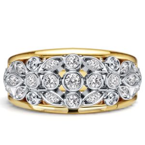 Italo 2 Tone Bezel Setting Round Cut Half Eternity Band Anniversarys