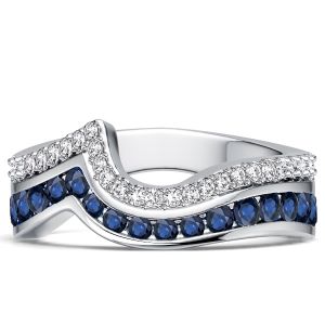 Italo Two Row Channel Set Blue & White Sapphire Half Eternity Band