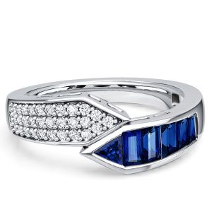 Italo Bypass Design Emerald Cut Blue Sapphire Band Ring