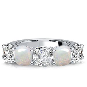 Italo Five Stone Cushion Cut White Sapphire Opal wedding band