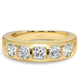 Italo Flush Setting Five Stone Cushion Cut Wedding Band For Women