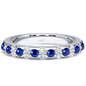 Italo Round Cut White & Blue Sapphire Cabochon Eternity Band Ring