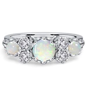 Italo Filigree Round Cut Opal Wedding Band For Women Opal Jewelry