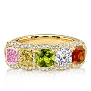 Italo Halo Multi Color Cushion Cut Wedding Band For Women