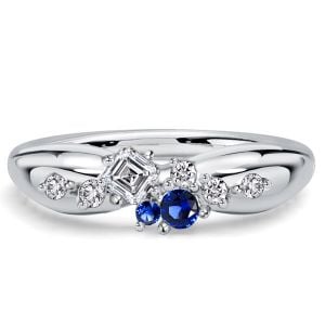 Italo Pinched Band Round Cut Blue Sapphire Wedding Band For Women