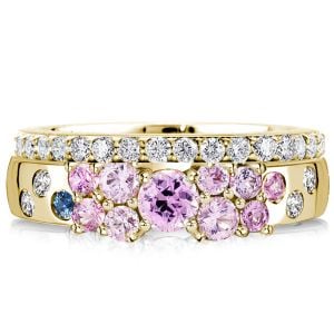 Italo Cluster Round Cut Pink Sapphire Wedding Band Stackable Waterfall Ring