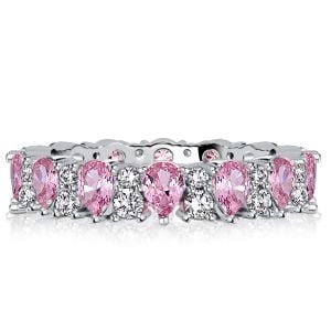 Italo Pear Cut Pink Stone Eternity Wedding Band For Women