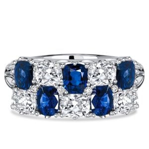 Italo Filigree Cushion White & Blue Sapphire Half Eternity Wedding Band For Women