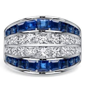 Italo Channel-set Asscher & Princess Cut Blue & White Sapphire Cigar Band Ring