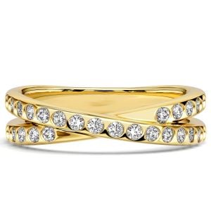 Italo Golden Flush Setting Cross Wedding Band Crossover Ring Infinity Ring