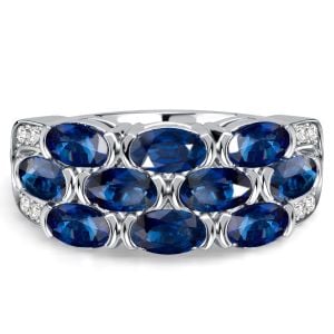 Italo Half Bezel Oval Cut Blue Sapphire Multi Row Wedding Band For Women