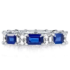 Italo Emerald & Asscher Blue Sapphire Eternity Wedding Band For Women