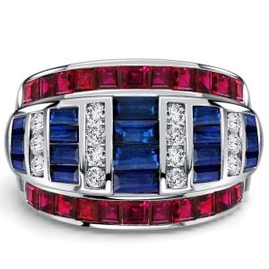 Italo Channel Set Ruby Ring Blue Sapphire Wedding Band For Women Cigar Band