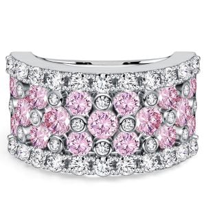 Italo Bezel Setting Round Cut White & Pink Sapphire Wedding Band For Women