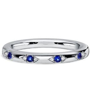 Italo Three Stone White & Blue Sapphire Half Eterntiy Wedding Band For Women