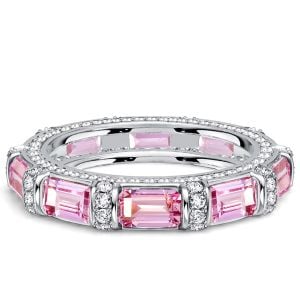 Italo Tension Emerald Cut Pink Sapphire Unique Wedding Band For Women