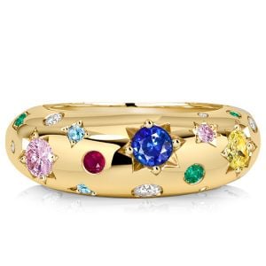 Italo Gypsy Setting Round Cut Multi Color Wedding Band For Women Cocktail Rings