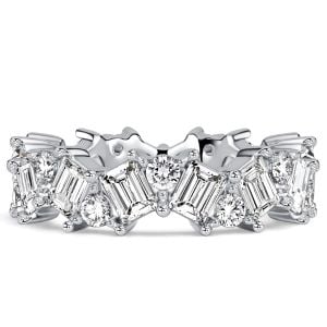 Italo Alternating Emerald & Round Cut Eternity Wedding Band For Women