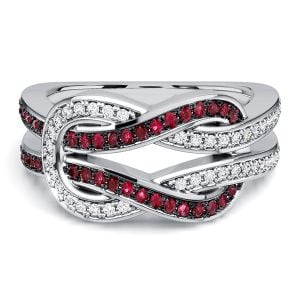 Italo Infinity Ring Two Tone White & Ruby Wedding Band For Women