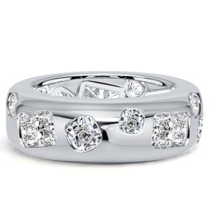 Italo Flush Setting White Sapphire Cushion & Radiant Cut Eternity Band For Women
